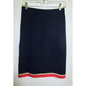 St. John 6 S Santana Knit Skirt Black Pencil Red Gold White Stripe Hem --Superb!